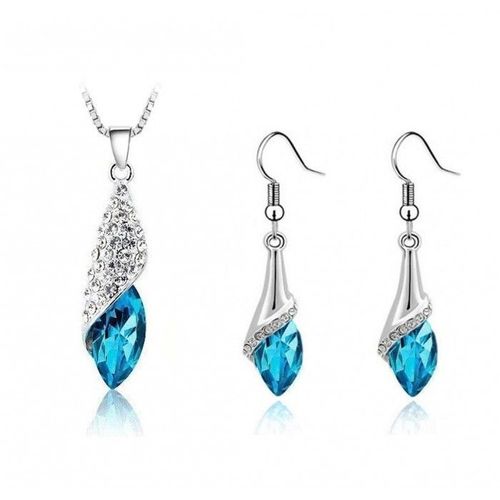 Parure Bijoux Goutte Ovale Boucles D'oreilles Pendantes Crochet Argentée Femme Couleur Bleu Turquoise
