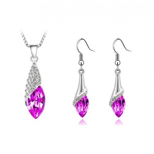Parure Bijoux Goutte Ovale Boucles D'oreilles Pendantes Crochet Argentée Femme Couleur Rose Fushia