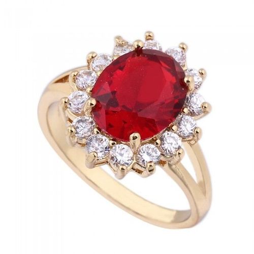 Bague Oxyde De Zirconium Rouge Fleur Doré Femme