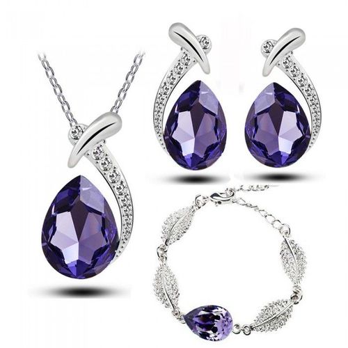 Parure Bijoux Avec Bracelet Goutte D'eau Argentée Femme Couleur Violet