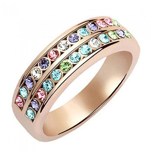 Bague Anneau Doré Rose Serti De Strass Multicolores Femme