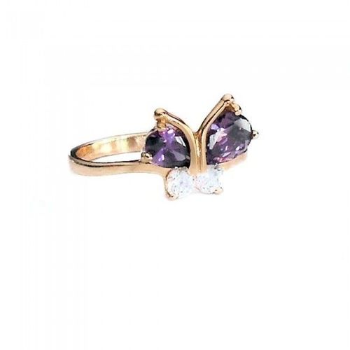 Bague Papillon Oxyde De Zirconium Violet Et Blanc Doré Femme
