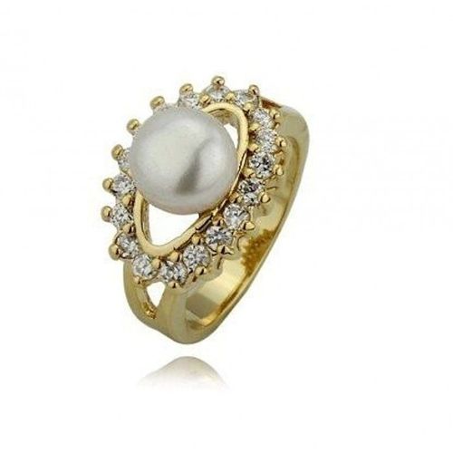 Bague Perle Sertie D'oxyde De Zirconium Doré Femme