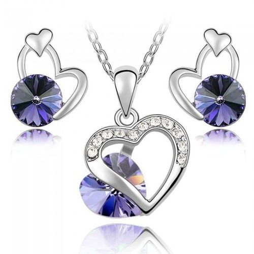 Parure Bijoux Coeur Boucles D'oreilles Coeur Strass Rond Argentée Femme Couleur Violet