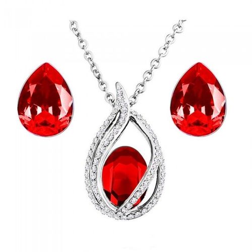 Parure Bijoux Goutte Boucles D'oreilles Goutte Ovale Argentée Femme Couleur Rouge