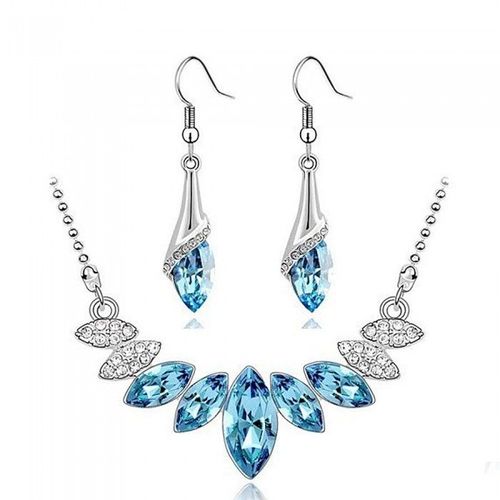 Parure Bijoux Ornée De Cristaux Argentée Femme Couleur Bleu Turquoise