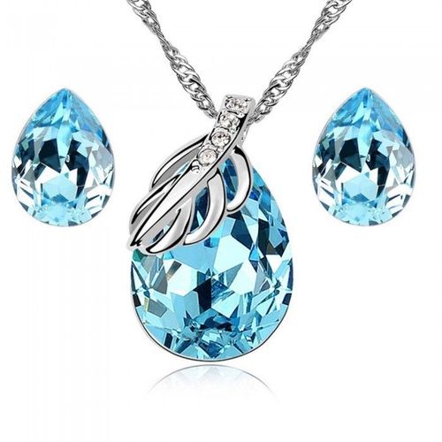 Parure Bijoux Goutte Et Feuille Argentée Femme Couleur Bleu Turquoise