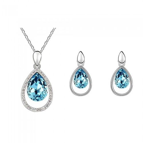 Parure Bijoux Cercle Ovale Goutte D'eau Argentée Femme Couleur Bleu Turquoise