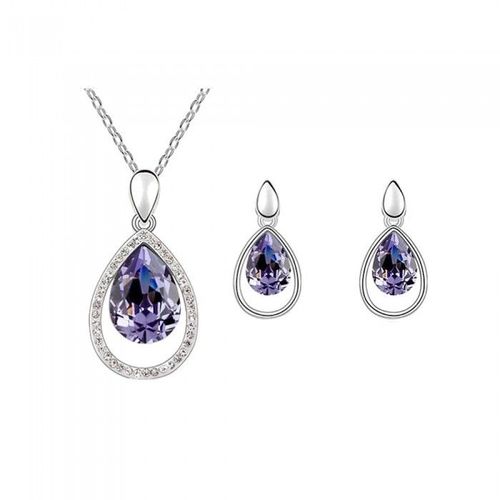 Parure Bijoux Cercle Ovale Goutte D'eau Argentée Femme Couleur Violet