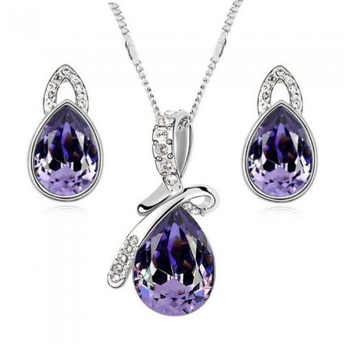Parure Bijoux Goutte D'eau Strass Argentée Femme Couleur Violet