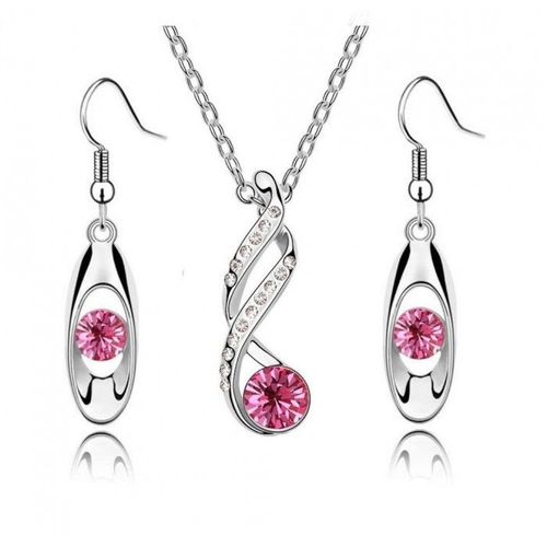 Parure Bijoux Spirale Strass Argentée Femme Couleur Rose