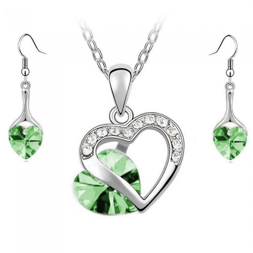 Parure Bijoux Coeur Boucles D'oreilles Coeur Pendantes Argentée Femme Couleur Vert