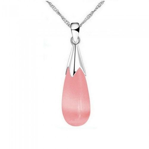 Collier Goutte Pierre Naturelle Argenté Femme Couleur Rose