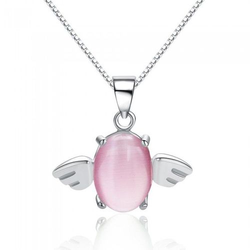 Collier Pierre Naturelle Ailes Argenté Femme Couleur Rose