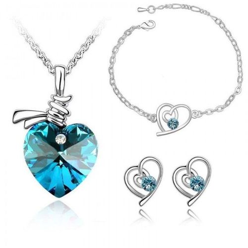 Parure Bijoux Coeur Avec Bracelet Argentée Femme Couleur Bleu Turquoise
