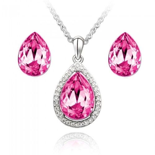 Parure Bijoux Goutte Ovale Argentée Femme Couleur Rose