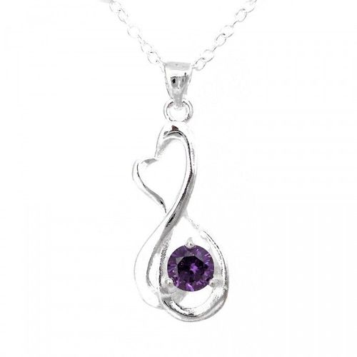 Collier Coeur Infini Oxyde De Zirconium Argenté Femme Couleur Violet