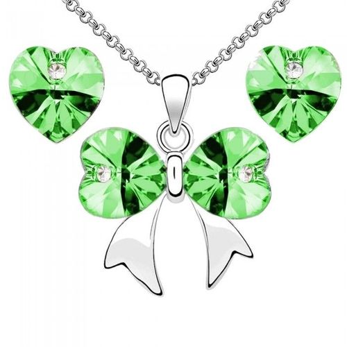 Parure Bijoux Coeur Ruban Noeud Argentée Femme Couleur Vert