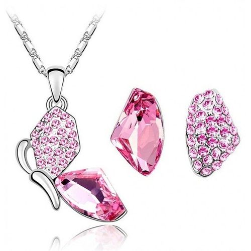 Parure Bijoux Papillon Boucles D'oreilles Asymétriques Argentée Femme Couleur Rose
