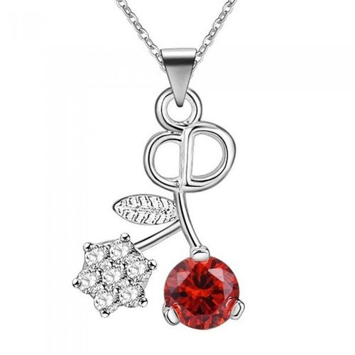 Collier Fleur Feuille Sur Oxyde De Zirconium Argenté Femme Couleur Orange