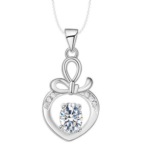 Collier Coeur Petit Noeud Oxyde De Zirconium Argenté Femme Couleur Blanc