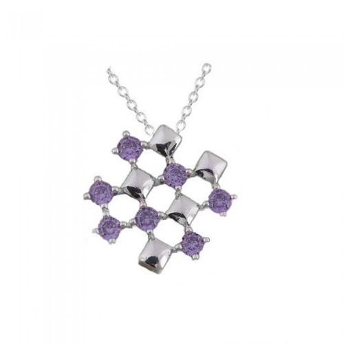 Collier Damier Oxyde De Zirconium Argenté Femme Couleur Violet