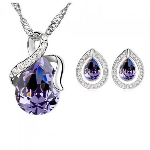 Parure Bijoux Goutte Sertie De Strass Argentée Femme Couleur Violet