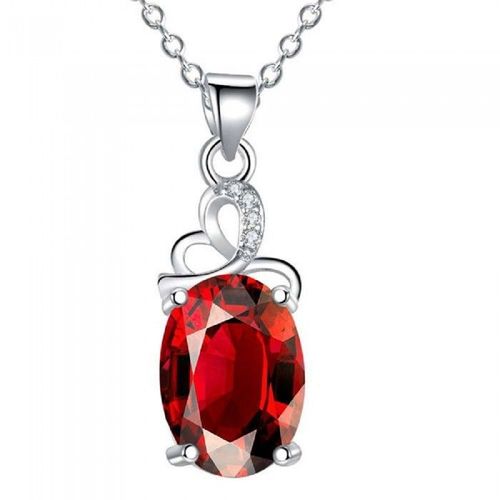 Collier Goutte Et Petit Noeud Oxyde De Zirconium Argenté Femme Couleur Rouge