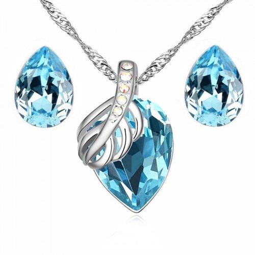 Parure Bijoux Goutte Feuille Argentée Femme Couleur Bleu Turquoise