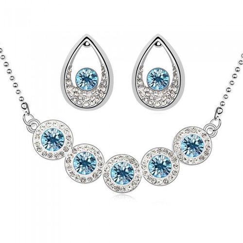 Parure Bijoux Cercle De Strass Argentée Femme Couleur Bleu Turquoise