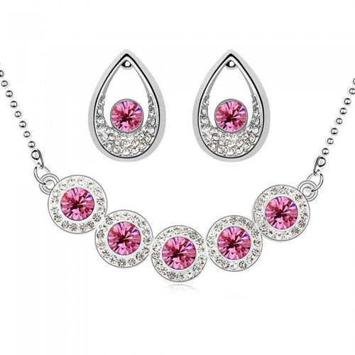 Parure Bijoux Cercle De Strass Argentée Femme Couleur Rose