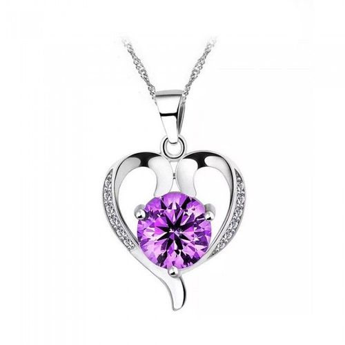 Collier Coeur Oxyde De Zirconium Argenté Femme Couleur Violet
