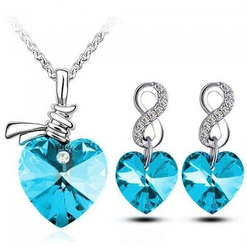 Parure Bijoux Coeur Et Infini Argentée Femme Couleur Bleu Turquoise