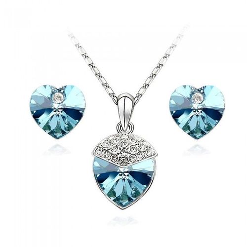 Parure Bijoux Coeur Et Boucles D'oreilles Puce Argentée Femme Couleur Bleu Turquoise
