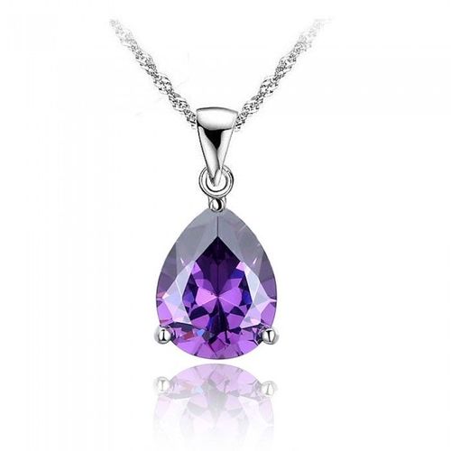 Collier Discret Goutte Oxyde De Zirconium Argenté Femme Couleur Violet