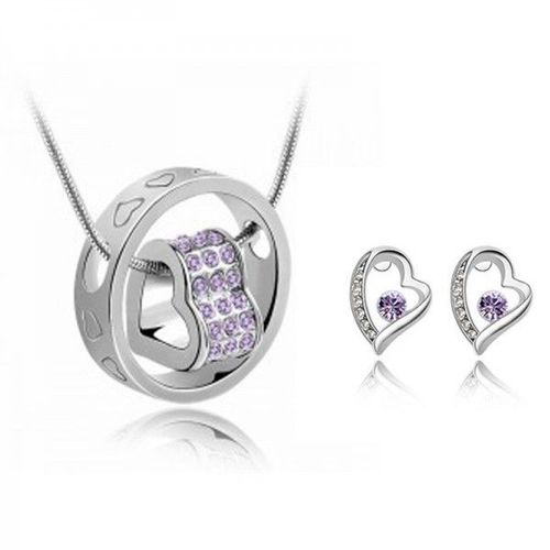 Parure Bijoux Cercle De Coeurs Strass Argentée Femme Couleur Mauve