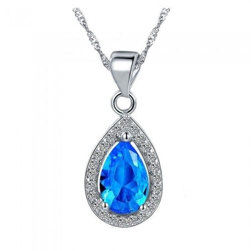 Collier Goutte Oxyde De Zirconium Strass Argenté Femme Couleur Bleu Turquoise