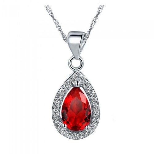 Collier Goutte Oxyde De Zirconium Strass Argenté Femme Couleur Rouge