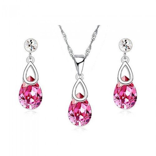 Parure Bijoux Goutte Pendante Argentée Femme Couleur Rose