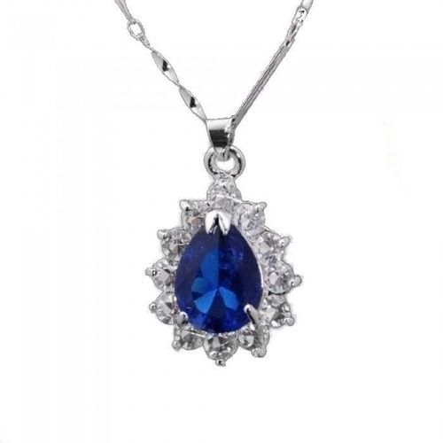 Collier Fleur De Strass Argenté Femme Couleur Bleu Roi
