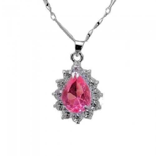 Collier Fleur De Strass Argenté Femme Couleur Rose