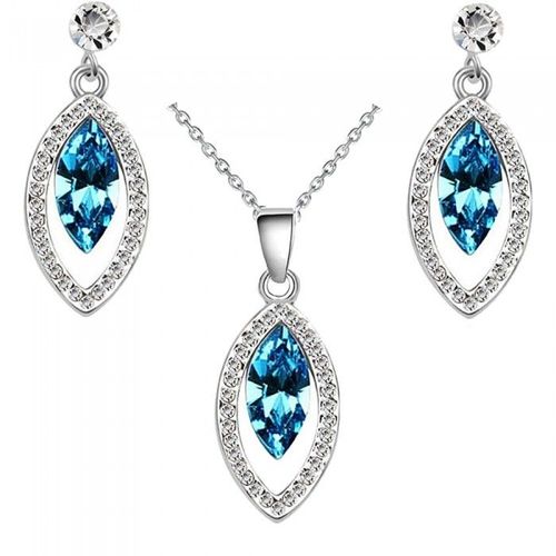 Parure Bijoux Goutte Ovale Argentée Femme Couleur Bleu Turquoise