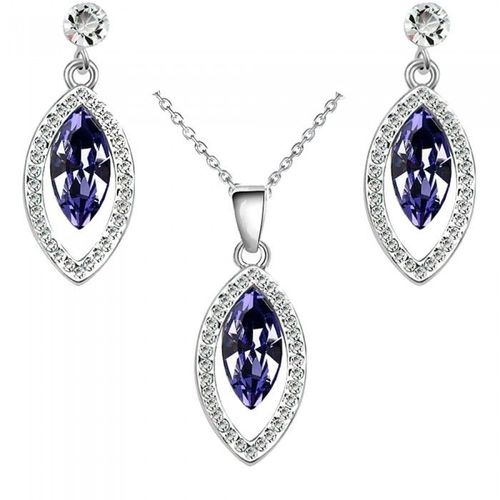 Parure Bijoux Goutte Ovale Argentée Femme Couleur Violet
