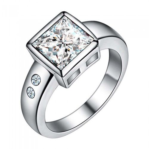 Bague Oxyde De Zirconium Carré Argenté Femme
