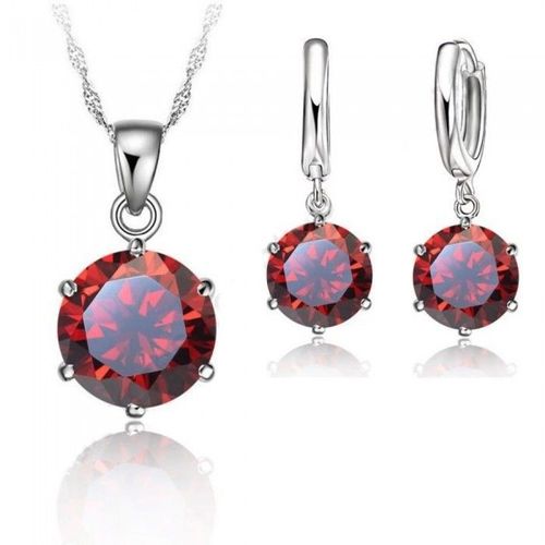 Parure Bijoux Pendentif Oxyde De Zirconium Solitaire Argenté Femme Couleur Rouge