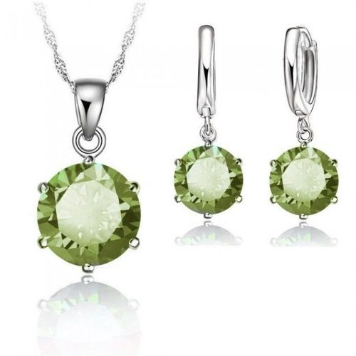 Parure Bijoux Pendentif Oxyde De Zirconium Solitaire Argenté Femme Couleur Vert