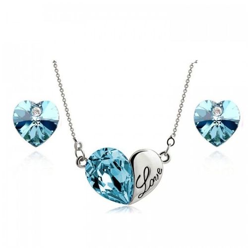 Parure Bijoux Coeur Love Argentée Femme Couleur Bleu Turquoise