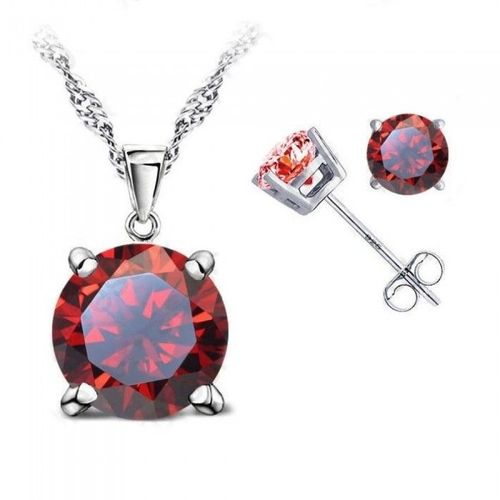 Parure Bijoux Boucles D'oreilles Puce Oxyde De Zirconium Argenté Femme Couleur Rouge