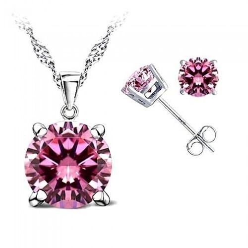 Parure Bijoux Boucles D'oreilles Puce Oxyde De Zirconium Argenté Femme Couleur Rose