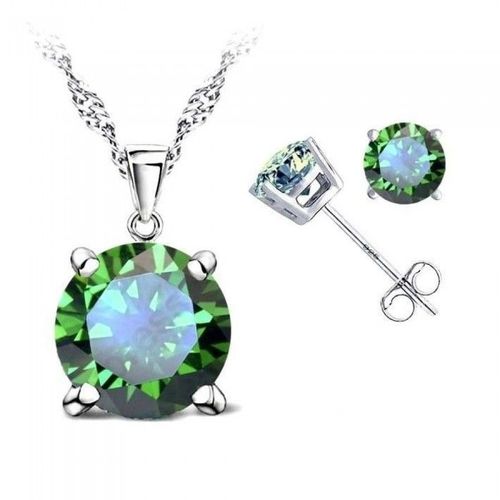 Parure Bijoux Boucles D'oreilles Puce Oxyde De Zirconium Argenté Femme Couleur Vert